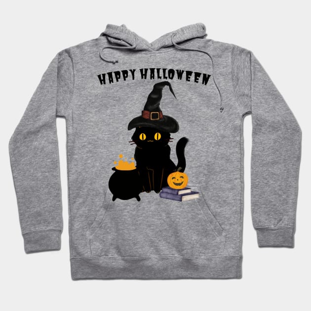 Happy Halloween Black Cat Hoodie by DMS DESIGN